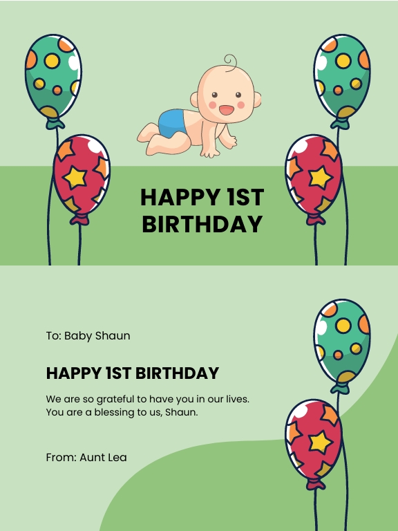 FREE 1st Birthday Card Template - Download in Word, Google Docs, PDF ...
