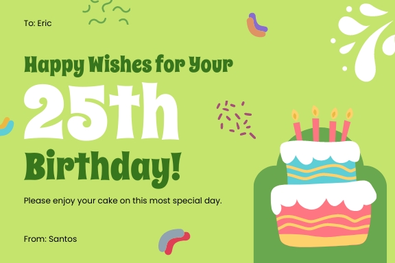 Happy 25th Birthday Card Template - Download in Word, Google Docs ...