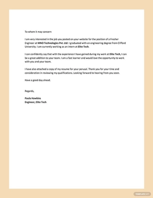 Fresher Engineer Resume Cover Letter