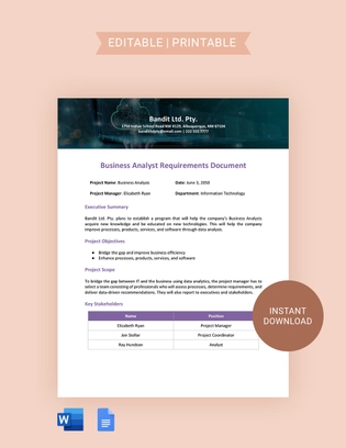 Business Analyst Requirements Document Template