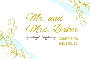 Blue And Gold Baptism Place Card