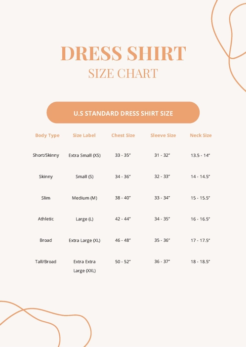 Dress Shirt Size Chart