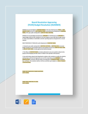 Board Resolution Approving Budget Template