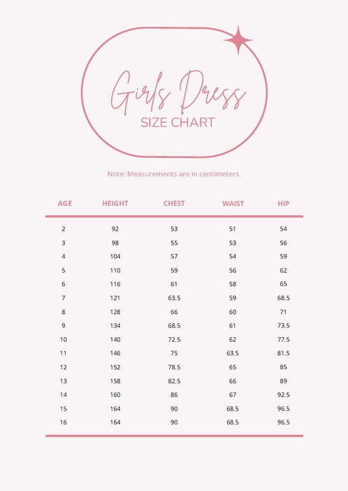 Girls Dress Size Chart