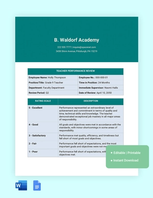 Teacher Performance Review Template