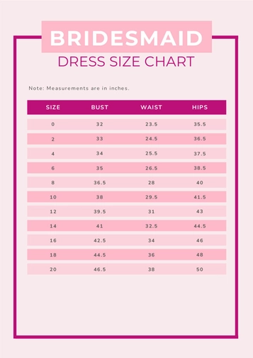 Bridesmaid Dress Size Chart