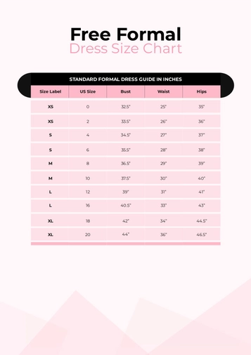 Formal Dress Size Chart