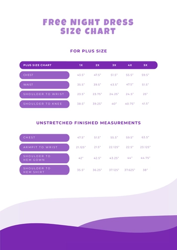 Night Dress Size Chart