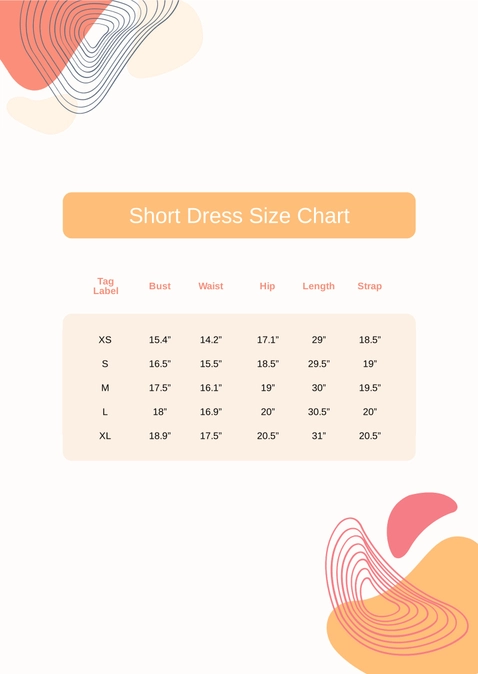 Short Dress Size Chart