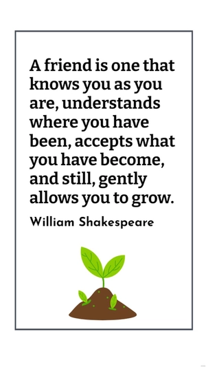 William Shakespeare - A friend is one that knows you as you are, understands where you have been, accepts what you have become, and still, gently allows you to grow.