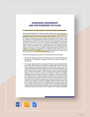 Guarantee Assignment and Postponement of Claim Template