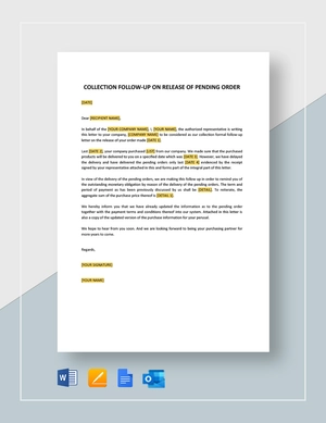 Collection Follow-Up on Release of Pending Order Template