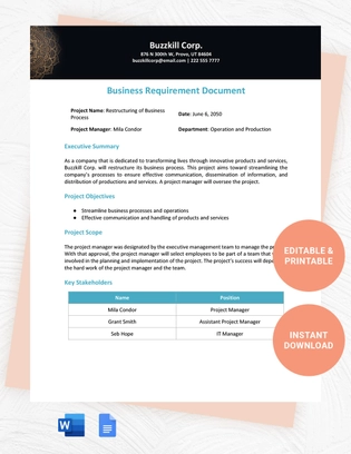 Business Process Requirements Document Template