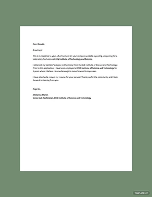 Lab Technician Resume Cover Letter