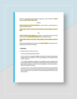By-Law Approving Borrowing of Money Template