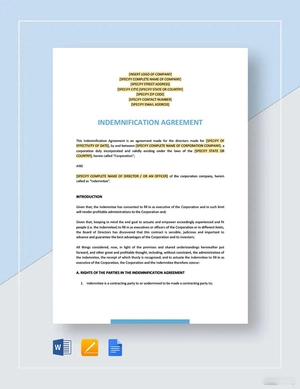 Indemnification Agreement For Directors Template