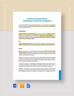 Executive Employment Agreement with Car Allowance Template