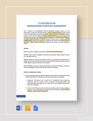 IT Systems & HR Management Services Agreement Template