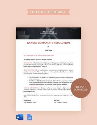 Kansas Corporate Resolution Template
