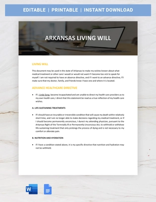 Arkansas Living Will Template