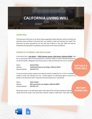 California Living Will Template