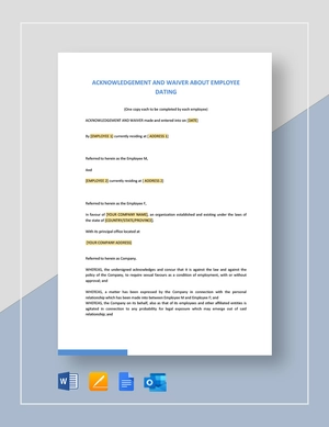 Acknowledgement and Waiver About Employee Dating Template