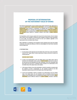 Proposal of Determination of the Fair Market Value of Share Template Proposal of Determination of the Fair Market Value of Share Template