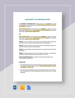 Agreement to Compromise Debt Template