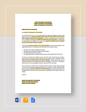 Notice of Disputed Account Template