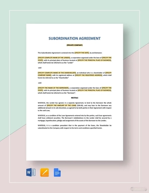 Private Companies Subordination Agreement Template