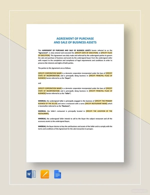Agreement of Purchase and Sale of Business Assets Template