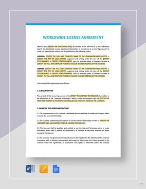 Worldwide License Agreement Template