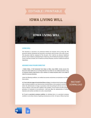 Iowa Living Will Template