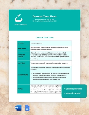 Contract Term Sheet Template