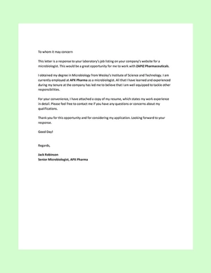 Microbiologist Resume Cover Letter