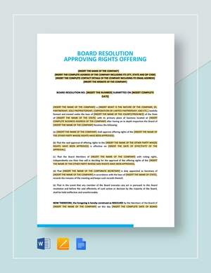 Board Resolution Approving Rights Offering Template