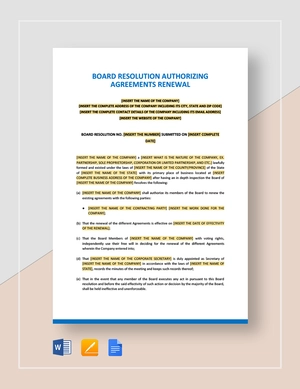 Board Resolution Authorizing Agreements Renewal Template