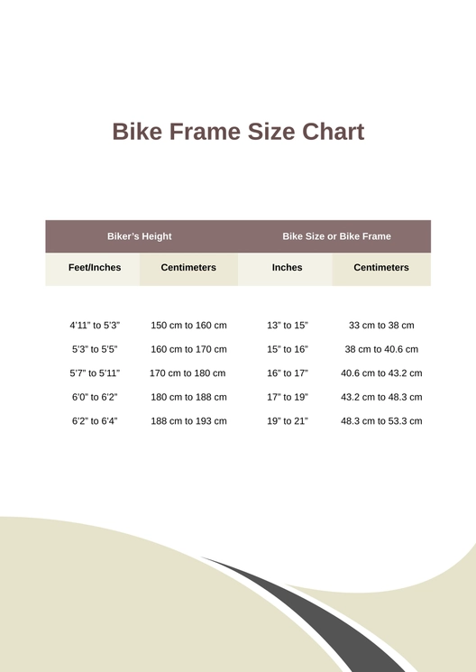 Bike Frame Size Chart