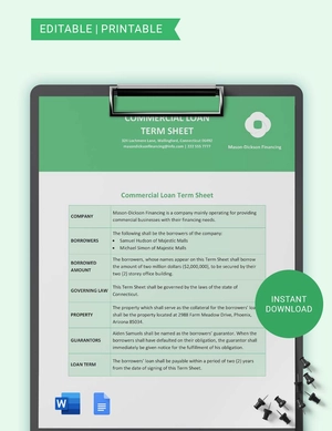 Commercial Loan Term Sheet Template