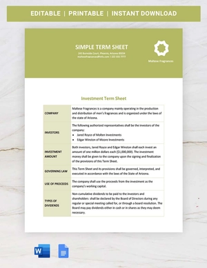 Simple Term Sheet Template