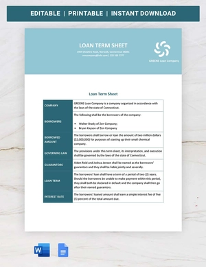 Loan Term Sheet Template
