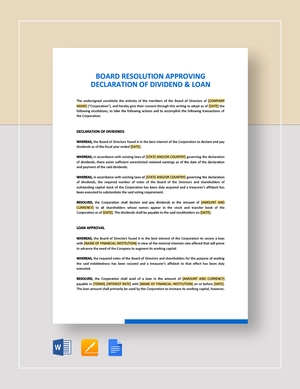 Board Resolution Approving Declaration of Dividend & Loan Template