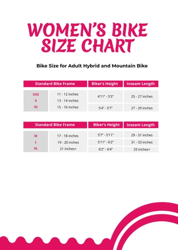 Women's Bike Size Chart