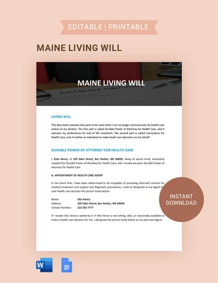 Maine Living Will Template