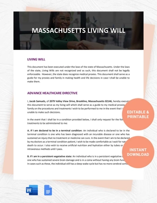 Massachusetts Living Will Template