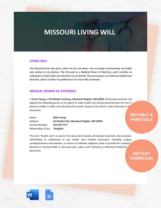Missouri Living Will Template