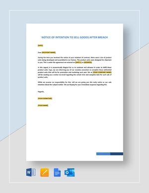 Notice of Intention to Sell Goods After Breach Template