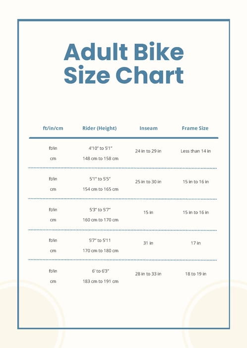 Adult Bike Size Chart