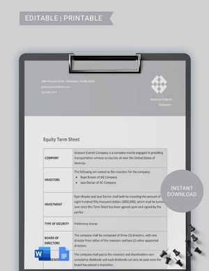 Equity Term Sheet Template