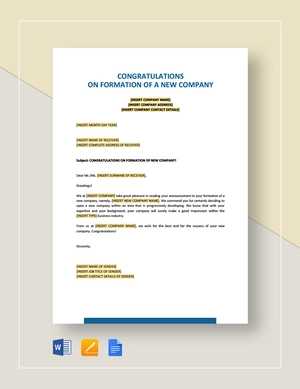Congratulations on Formation of a New Company Template